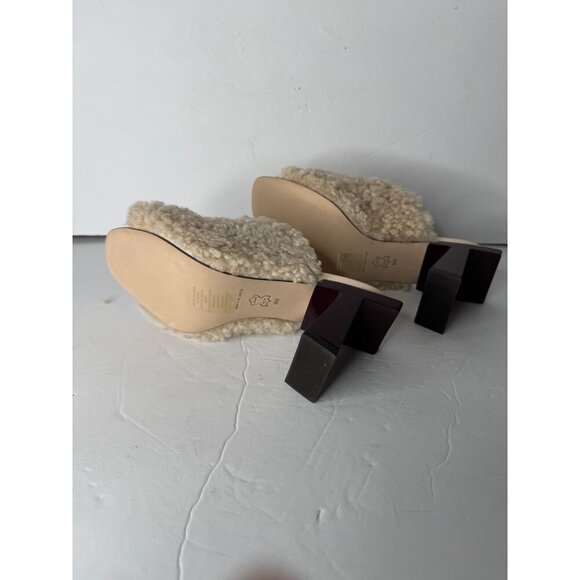 New The Tory Burch Kaku Block T Shearling Mule Sandal Buttermilk/ Brie Sz 8 $398 - Picture 6 of 6
